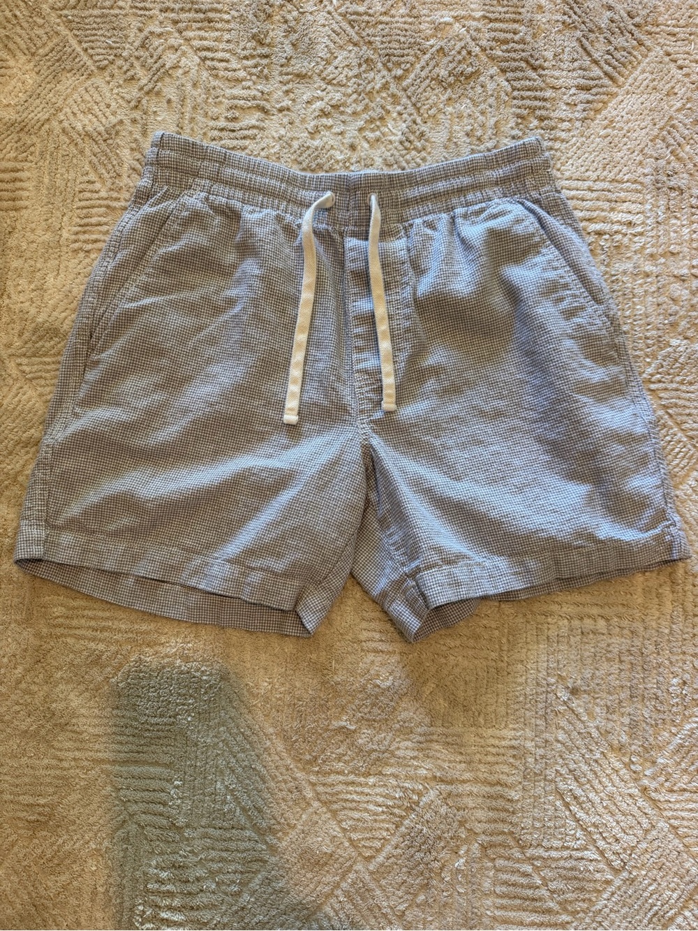 J.Crew Men’s Linen Cotton Micro Check Drawstring Shorts Gray Size S